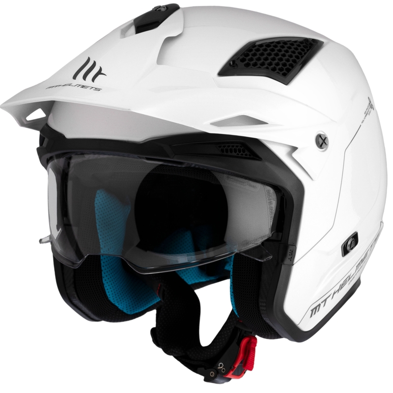 MT District SV Solid White Open Trial Moottoripyöräilykypärä