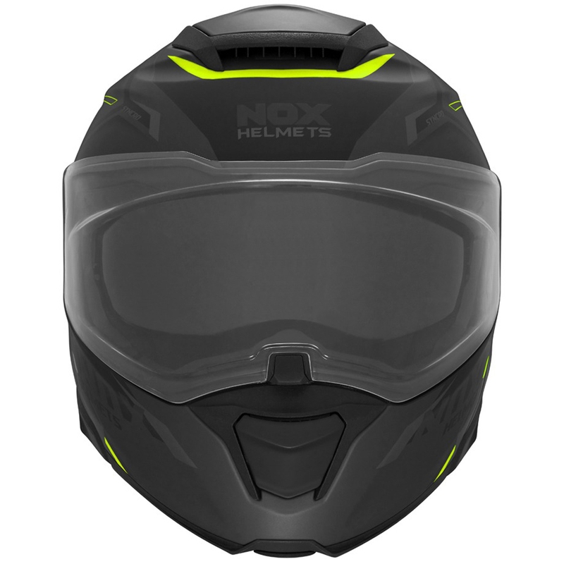 Avattava moottoripyöräkypärä NOX N967 Synchro mattamusta-fluo-keltainen