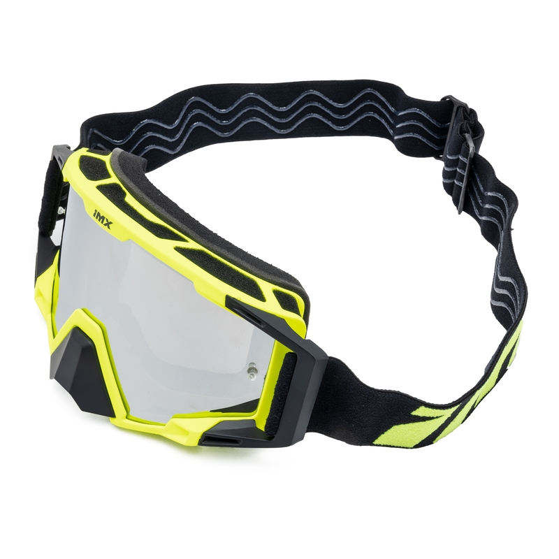 Motocross-lasit iMX Sand kelta-musta iridium plexi silmälasilla.