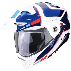 Moottoripyöräilykypärä SCORPION ADX-2 CAMINO helmiäinen valkoinen-sininen-punainen alennusmyynti