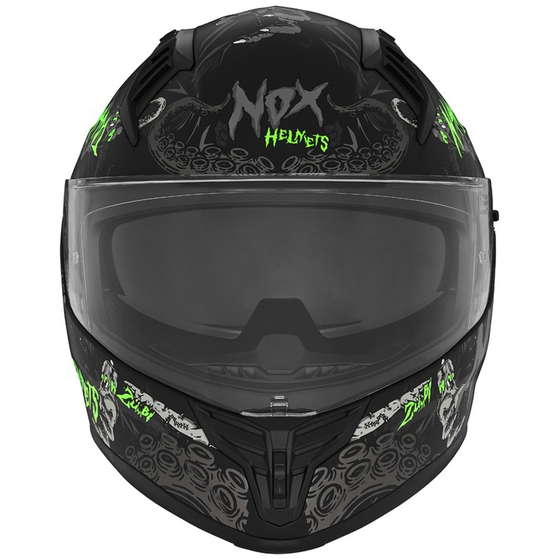 Integroitu moottoripyöräilykypärä NOX N401 ZUMBI mattamusta-fluo-vihreä