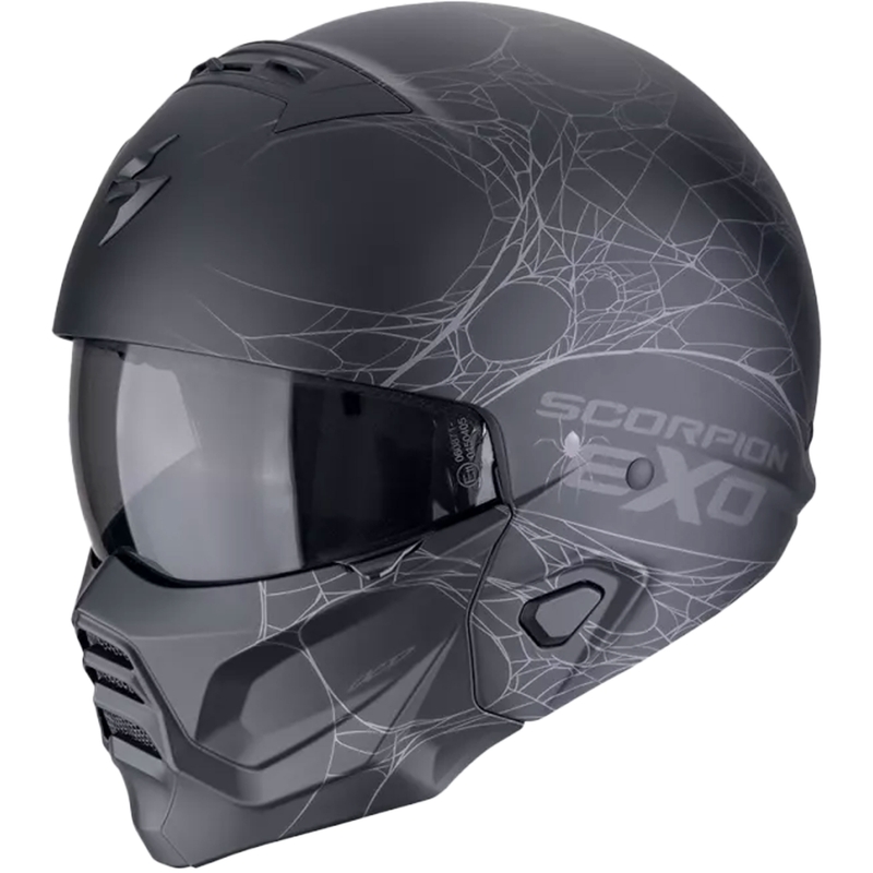 Modulaarinen moottoripyöräilykypärä Scorpion EXO-COMBAT II SPIDERWEB matta musta-hopea