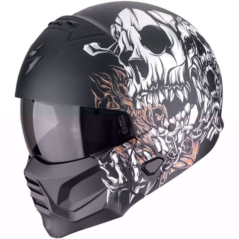 Modulaarinen moottoripyöräilykypärä Scorpion EXO-COMBAT II GENESIS mattamusta-valko-kultainen