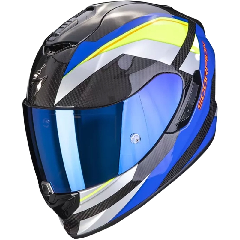 Integraalinen moottoripyöräilykypärä Scorpion Exo-1400 Carbon Air Legione sini-fluo keltainen
