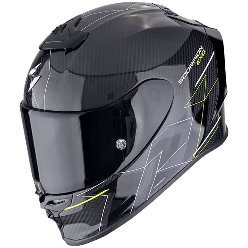 Integroitu moottoripyöräilykypärä Scorpion EXO-R1 EVO CARBON AIR CYNERGY musta-fluo keltainen