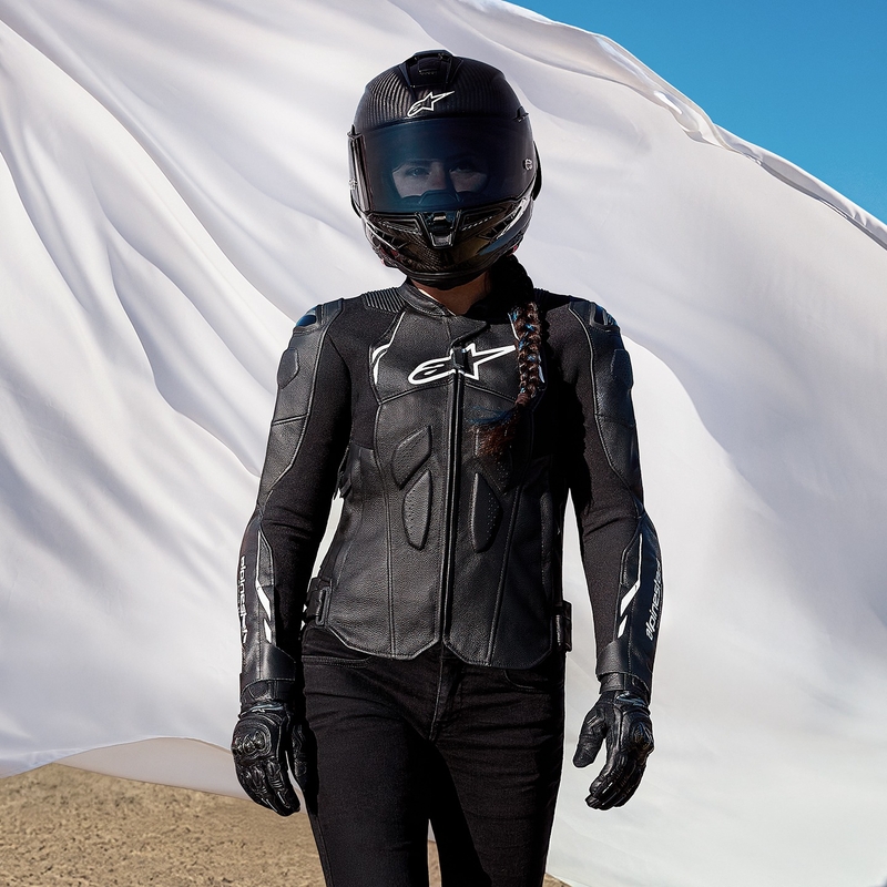 Alpinestars Stella Dusk Naisten mustavalkoinen nahkainen moottoripyöräily takki
