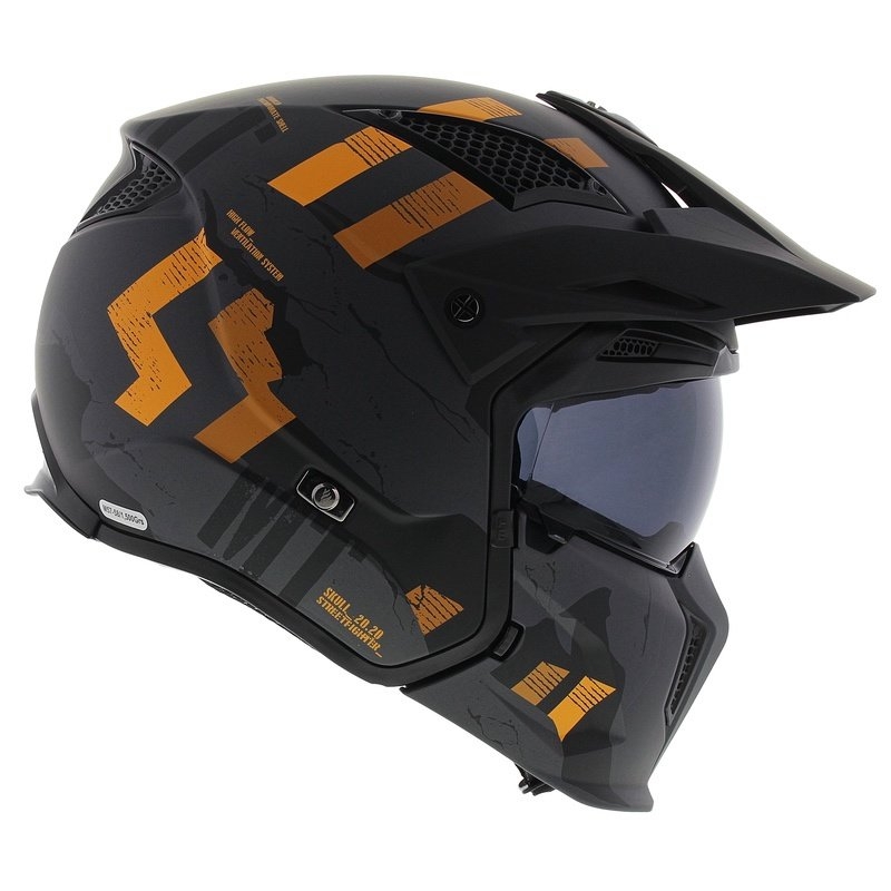 Avokypärä maskilla MT Streetfighter SV S Skull A12 harmaa-oranssi iridium visiirillä varustettuna