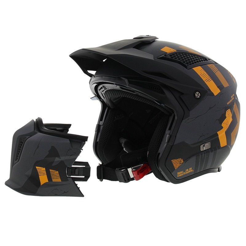 Avokypärä maskilla MT Streetfighter SV S Skull A12 harmaa-oranssi iridium visiirillä varustettuna