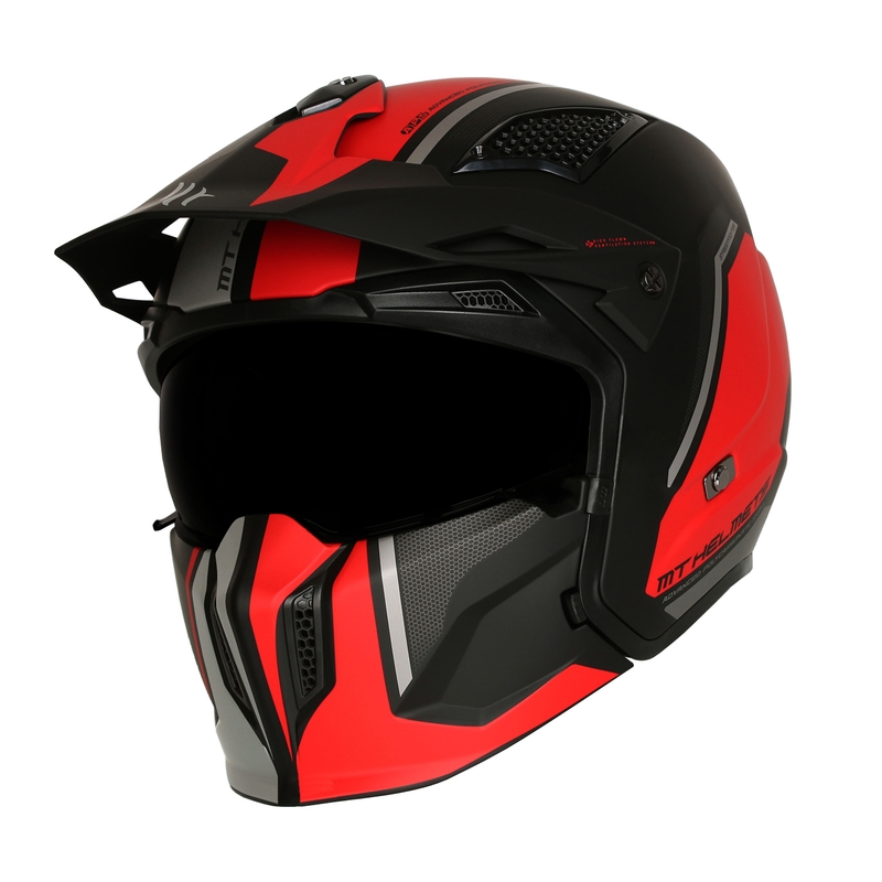 Avokypärä maskilla MT Streetfighter SV S TWIN C5 musta-punainen iridium visiirillä varustettuna