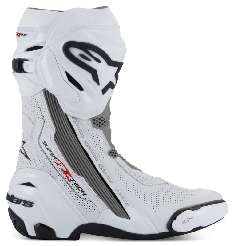Alpinestars Supertech R Vented moottoripyöräsaappaat valkoinen-vaaleanharmaa-musta