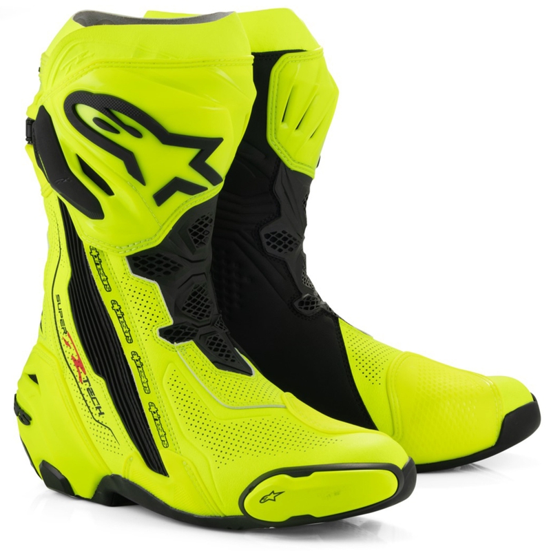 Alpinestars Supertech R Vented fluo-kelta-musta moottoripyöräsaappaat