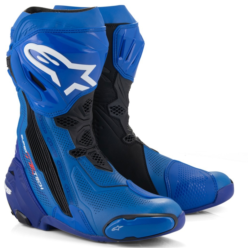 Alpinestars Supertech R tuuletetut moottoripyöräsaappaat Sininen ja musta