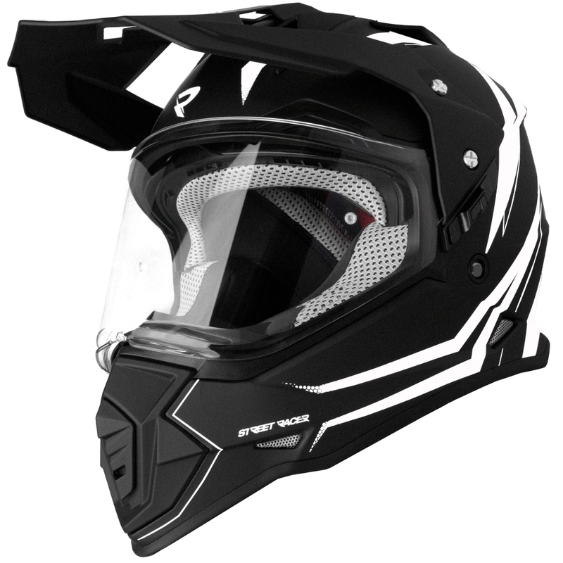 Enduro moottoripyöräilykypärä Street Racer Ignite mattamusta ja valkoinen - II. laatu