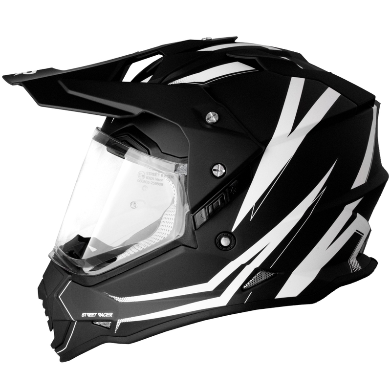 Enduro moottoripyöräilykypärä Street Racer Ignite mattamusta ja valkoinen - II. laatu