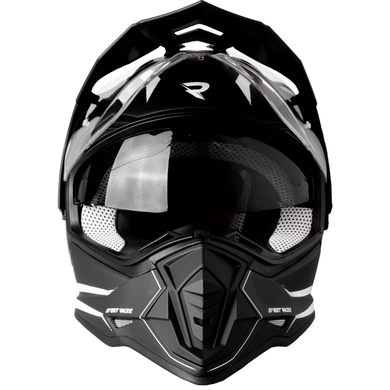 Enduro moottoripyöräilykypärä Street Racer Ignite mattamusta ja valkoinen - II. laatu