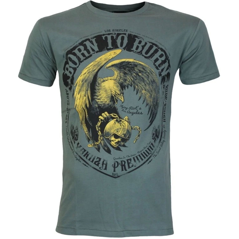 T-paita Yakuza Premium Born To Burn Flying Riots Los Angeles oliivinvihreä