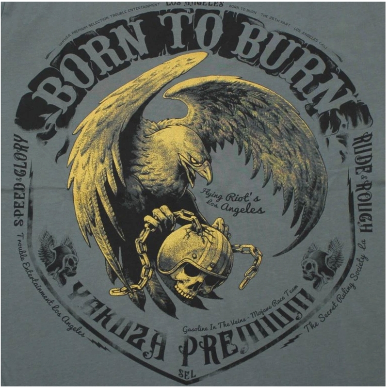 T-paita Yakuza Premium Born To Burn Flying Riots Los Angeles oliivinvihreä