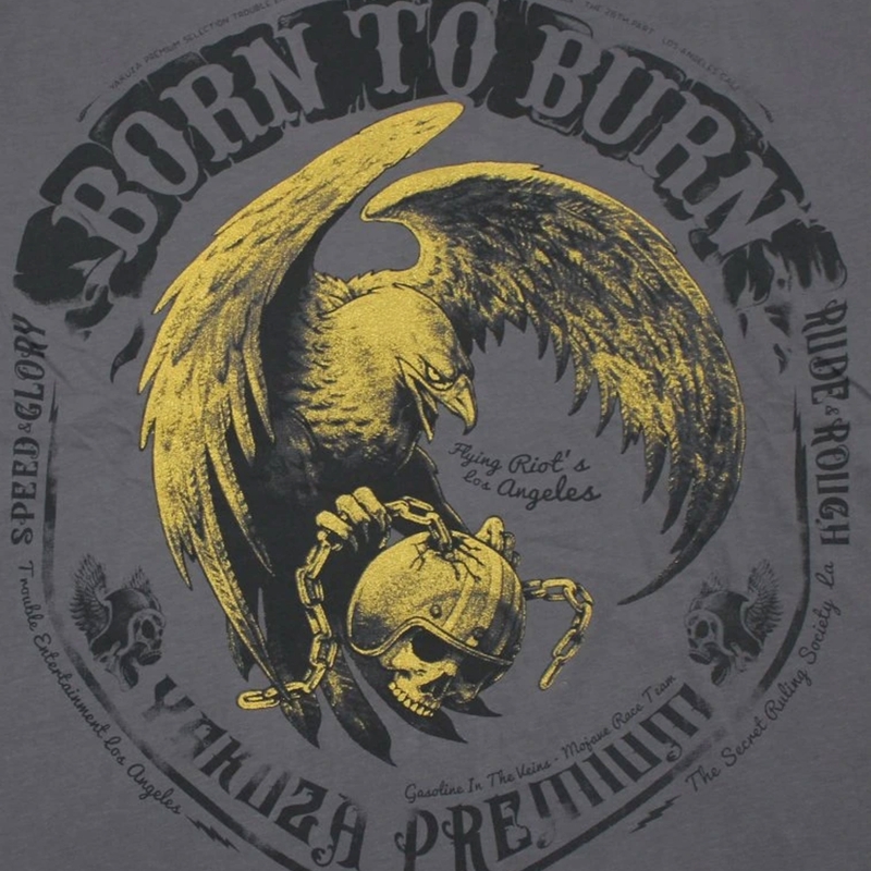 Yakuza Premium T-paita Born To Burn Flying Riots Los Angeles tumma harmaa