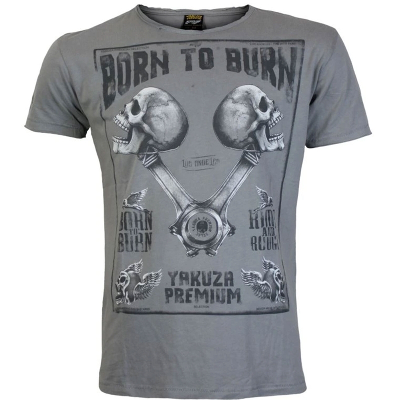 T-paita Yakuza Premium Rude and Rough Born to Burn - Los Angeles grey - Los Angeles harmaa