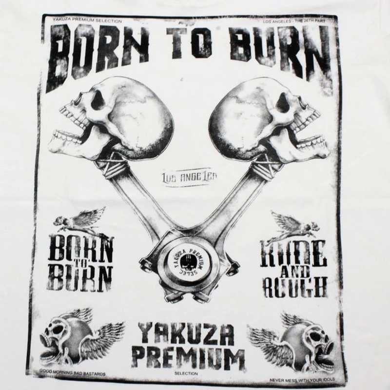 T-paita Yakuza Premium Rude and Rough Born to Burn - Los Angeles valkoinen