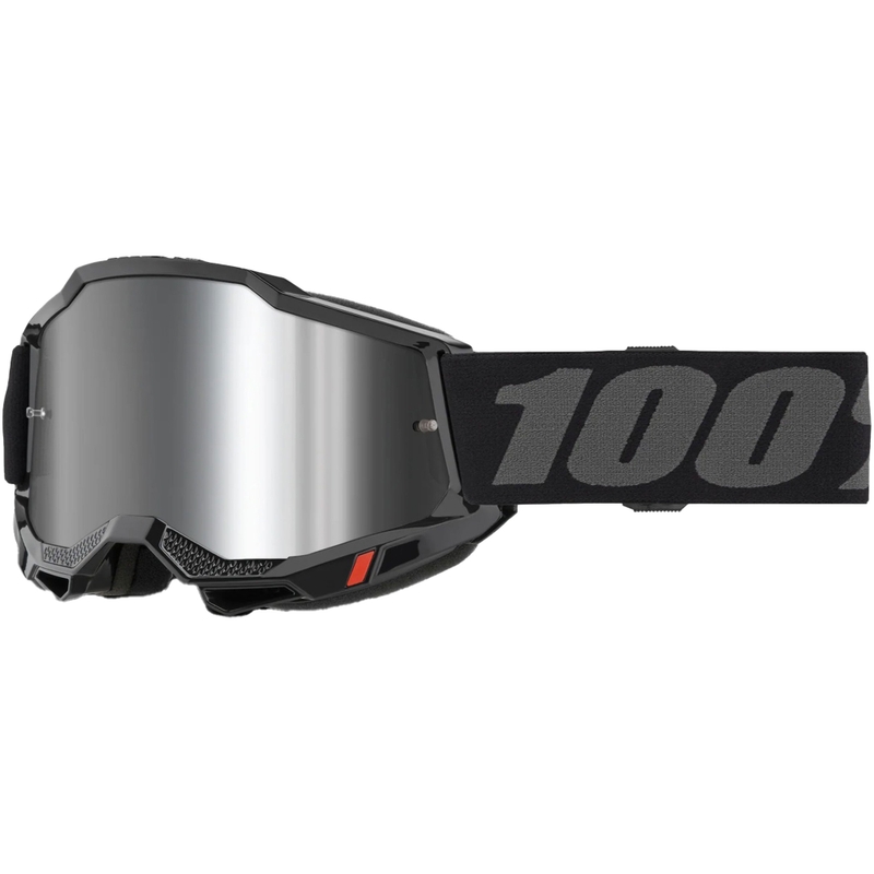 Lasten motocrosslasit 100% Accuri 2 Junior musta hopeisella pleksilasilla varustettuna