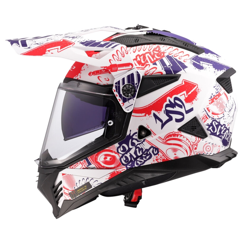 Enduro-moottoripyöräilykypärä LS2 MX702 Pioneer II Fantasy valkoinen-punainen-sininen