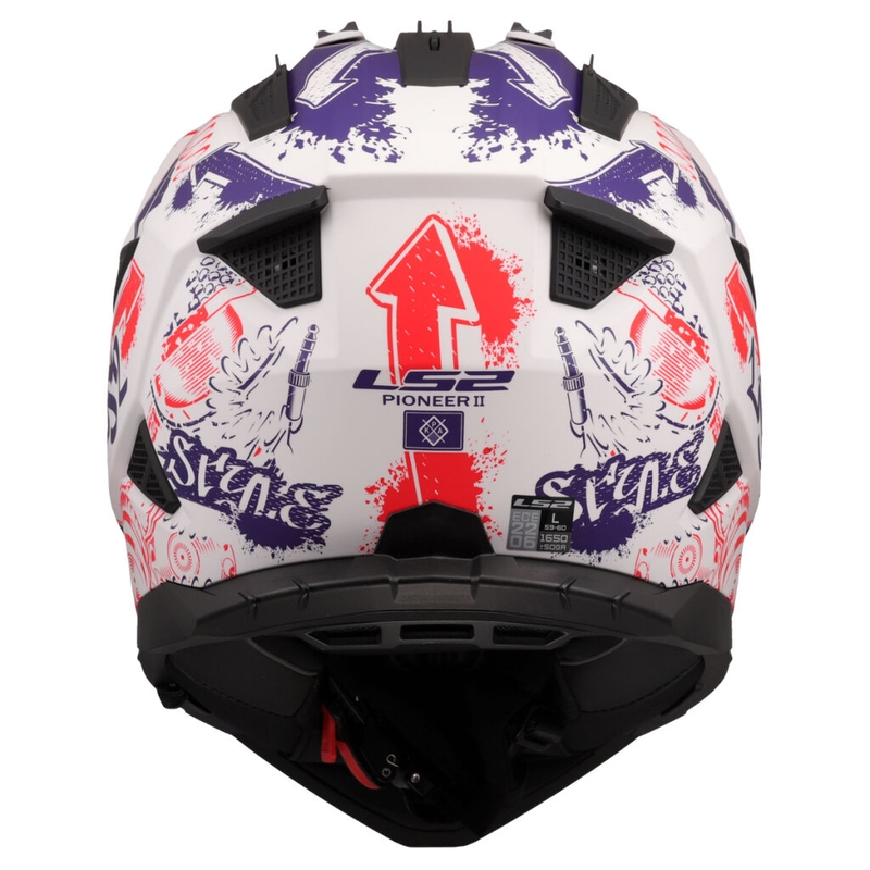 Enduro-moottoripyöräilykypärä LS2 MX702 Pioneer II Fantasy valkoinen-punainen-sininen