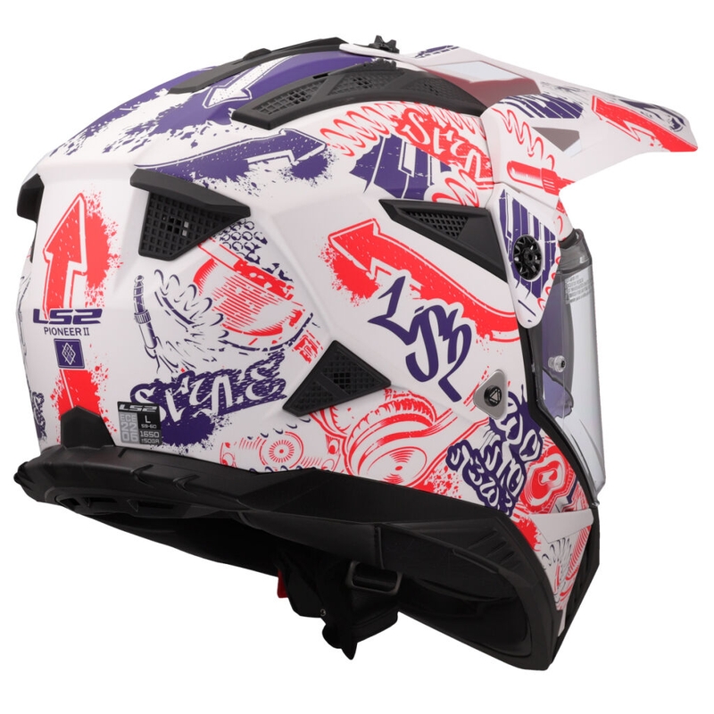 Enduro-moottoripyöräilykypärä LS2 MX702 Pioneer II Fantasy valkoinen-punainen-sininen