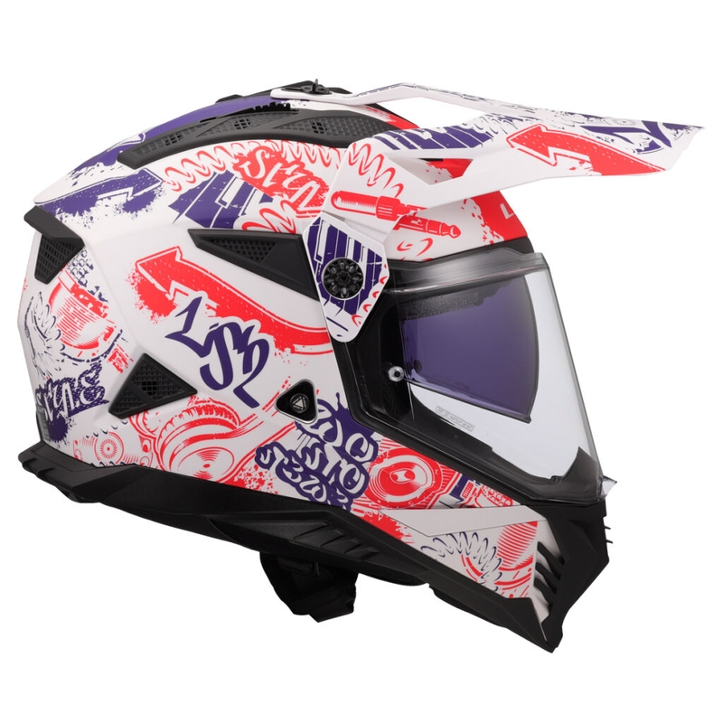 Enduro-moottoripyöräilykypärä LS2 MX702 Pioneer II Fantasy valkoinen-punainen-sininen