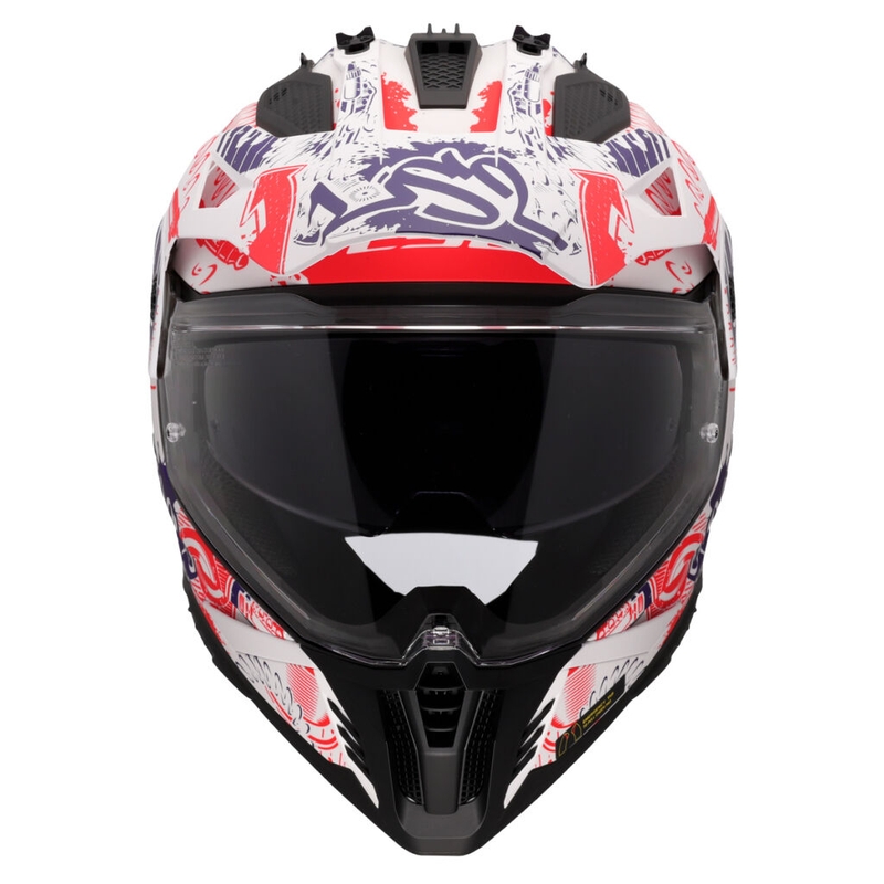 Enduro-moottoripyöräilykypärä LS2 MX702 Pioneer II Fantasy valkoinen-punainen-sininen