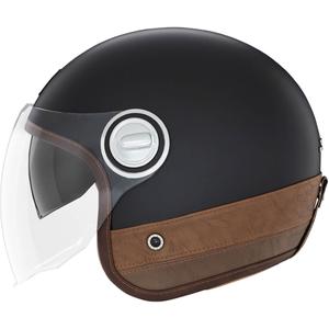Avoin moottoripyöräilykypärä NOX PREMIUM Heritage mattamusta ruskealla nahalla