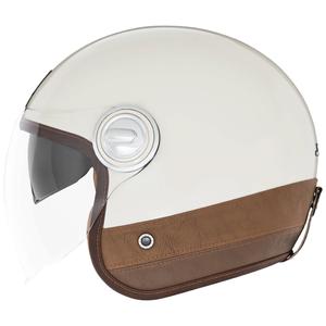 Avoin moottoripyöräilykypärä NOX PREMIUM Heritage kermanvalkoinen ruskealla nahalla