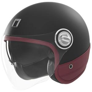 Avoin moottoripyöräkypärä NOX PREMIUM Heritage mattamusta punaisella nahalla