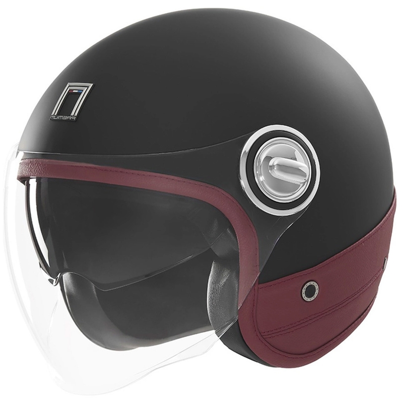 Avoin moottoripyöräkypärä NOX PREMIUM Heritage mattamusta punaisella nahalla