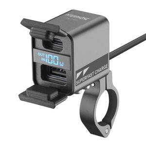 Interphone USB-C, USB-A laturi moottoripyörän akun latauksella musta