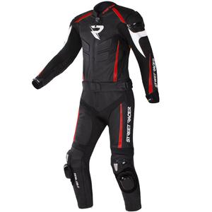 Street Racer Fast Track 2.1 Musta ja punainen nahkainen moottoripyöräilyhaalari