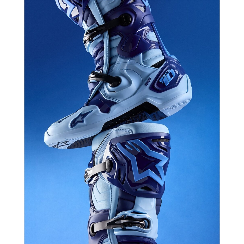 Alpinestars Tech 10 rajoitettu painos Steelers sininen ja vaaleansininen moottoripyörä saappaat