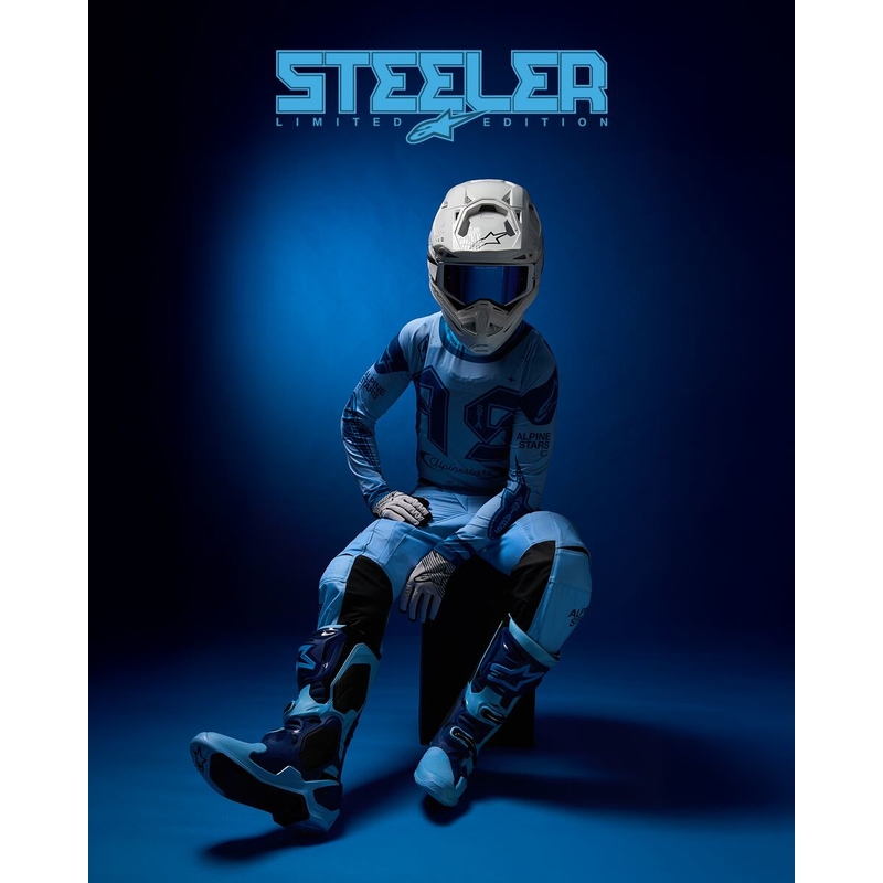Alpinestars Tech 10 rajoitettu painos Steelers sininen ja vaaleansininen moottoripyörä saappaat