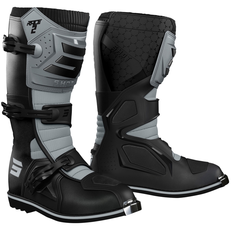 Shot Race 2 mustat ja harmaat moottoripyöräsaappaat