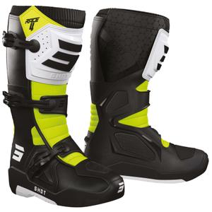 Shot Race 4 moottoripyöräsaappaat musta-valko-fluo keltainen