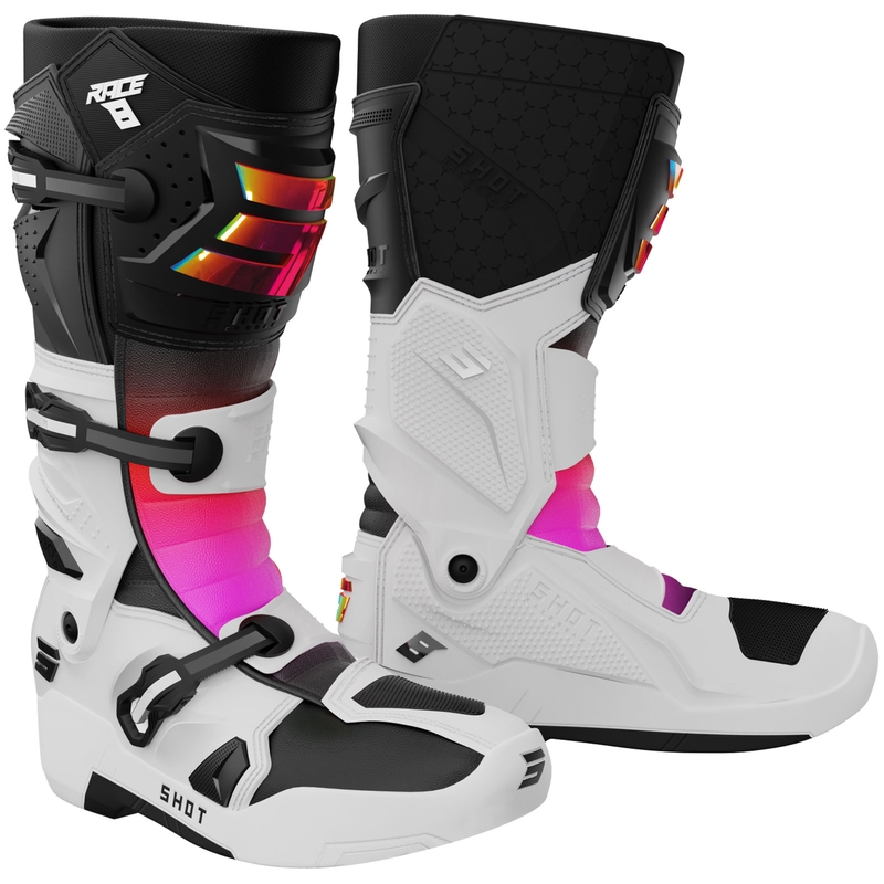 Shot Race 8 Holografiset valko-musta-pinkki motocrossikengät