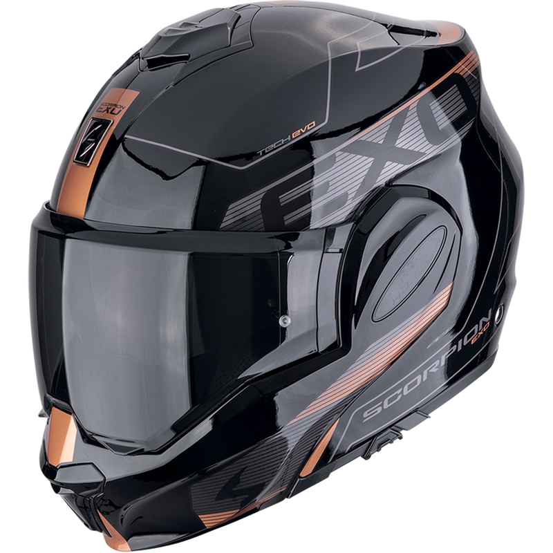 Taitettava moottoripyöräilykypärä Scorpion EXO-TECH EVO TRAVELLER musta-kupari