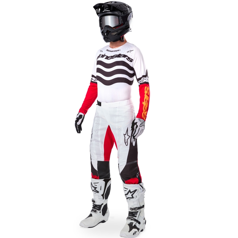 Alpinestars Techstar rajoitettu painos Deep black-white-fluo red-orange motocross trikoo
