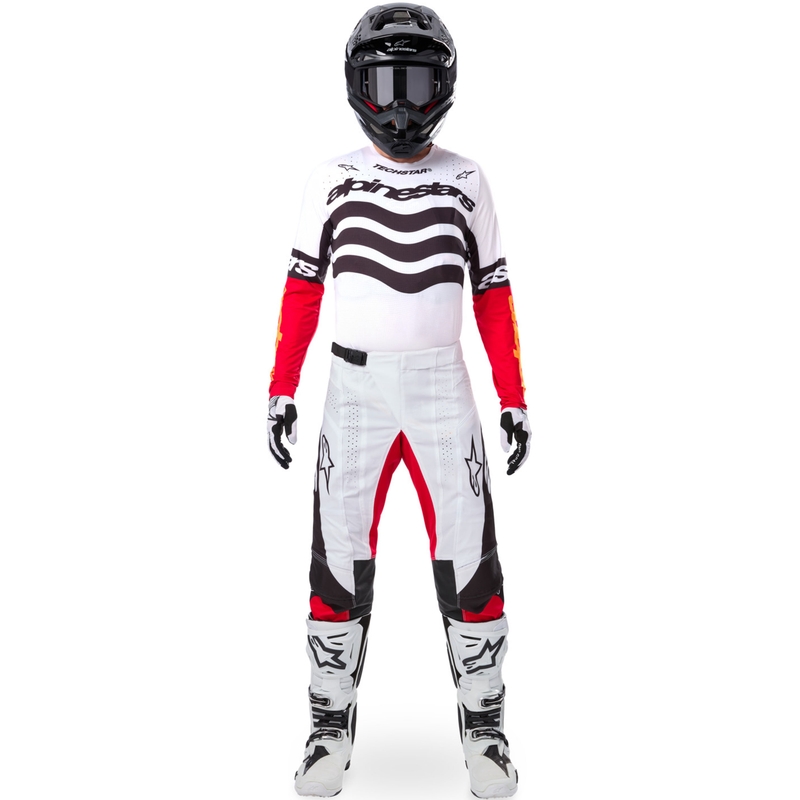 Alpinestars Techstar rajoitettu painos Deep black-white-fluo red-orange motocross trikoo