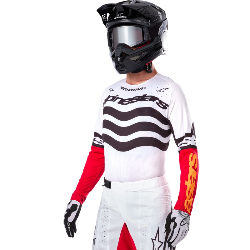 Alpinestars Techstar rajoitettu painos Deep black-white-fluo red-orange motocross trikoo
