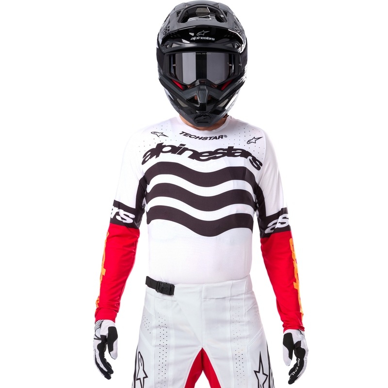 Alpinestars Techstar rajoitettu painos Deep black-white-fluo red-orange motocross trikoo