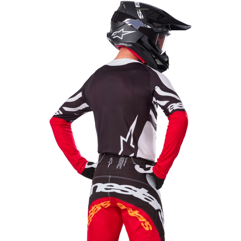 Alpinestars Techstar rajoitettu painos Deep black-white-fluo red-orange motocross trikoo