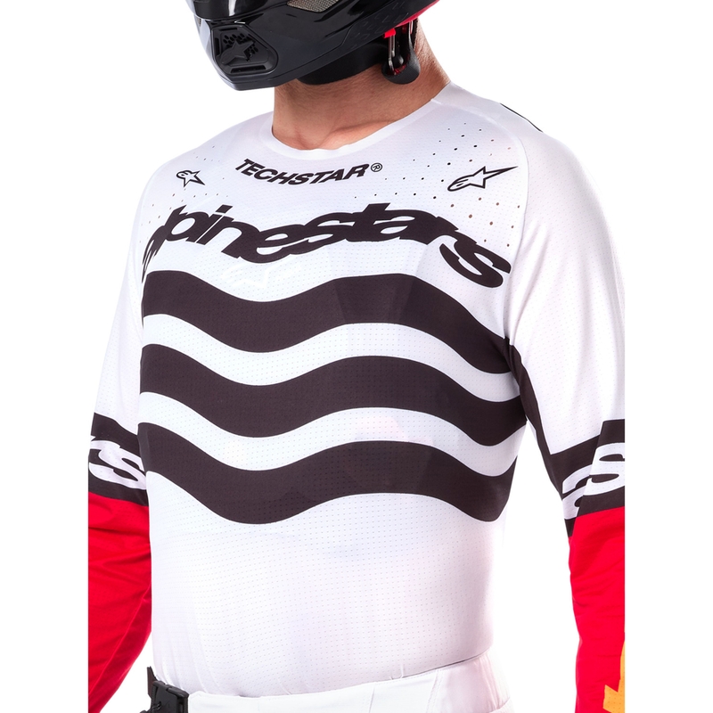 Alpinestars Techstar rajoitettu painos Deep black-white-fluo red-orange motocross trikoo
