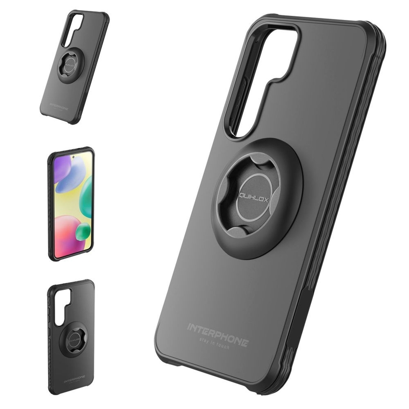 Suojakuori Interphone QUIKLOX Tetraforce Samsung Galaxy S25 Plus -puhelimelle musta