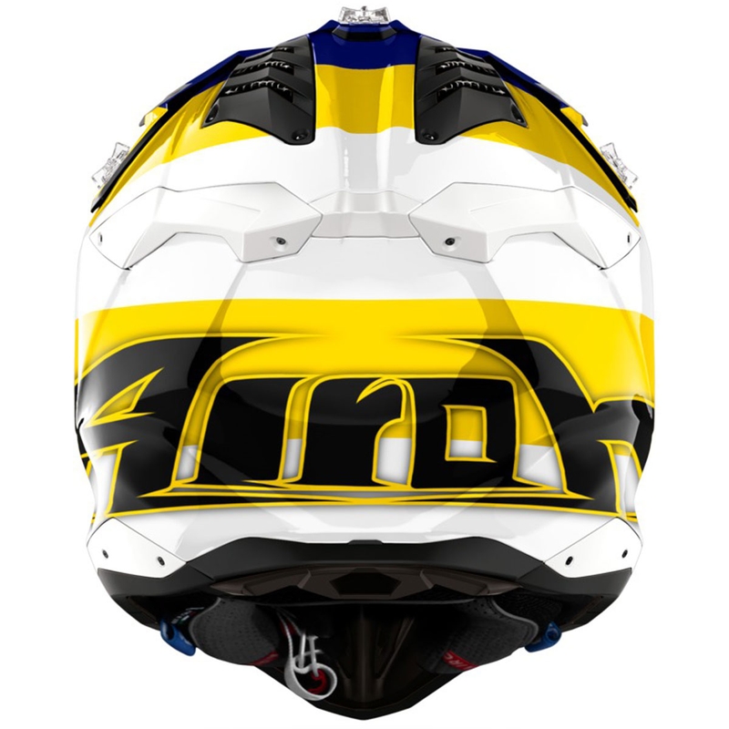 Motocross kypärä Airoh Aviator 3 Monarch sinikeltainen kiiltävä kiiltävä
